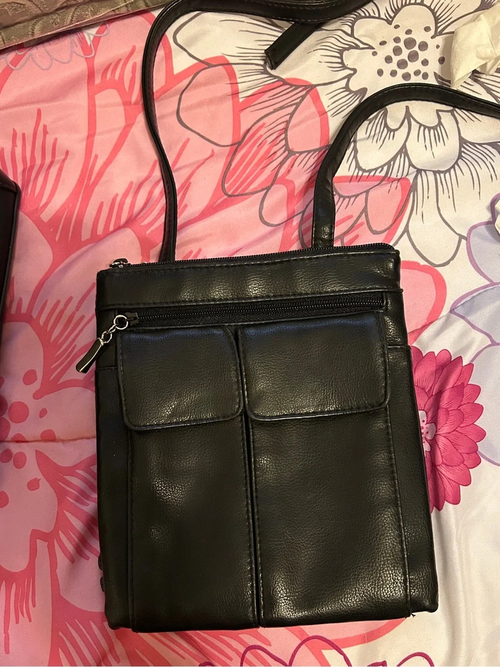 Black Leather Crossbody Bag - Classic Organizer
